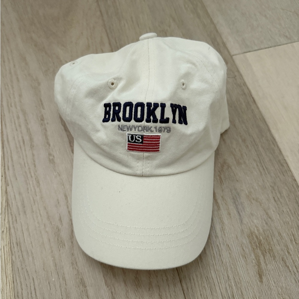 Cream Brooklyn Cap with Embroidered Flag